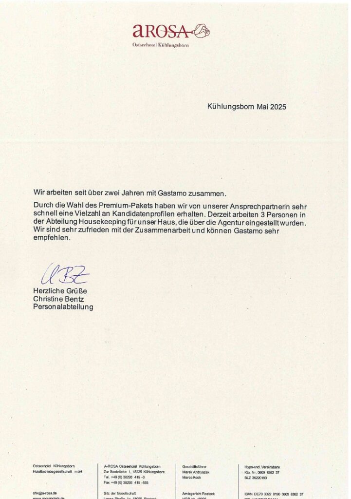Referenzschreiben eines Kunden