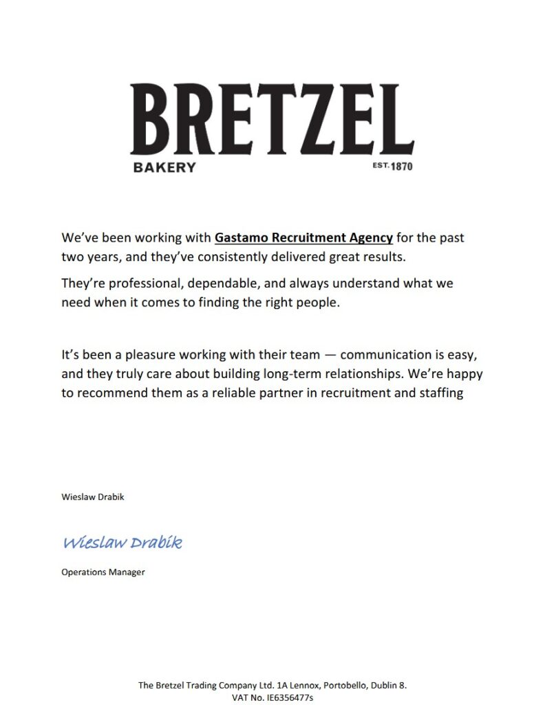 Referenzschreiben Bretzel Bakery